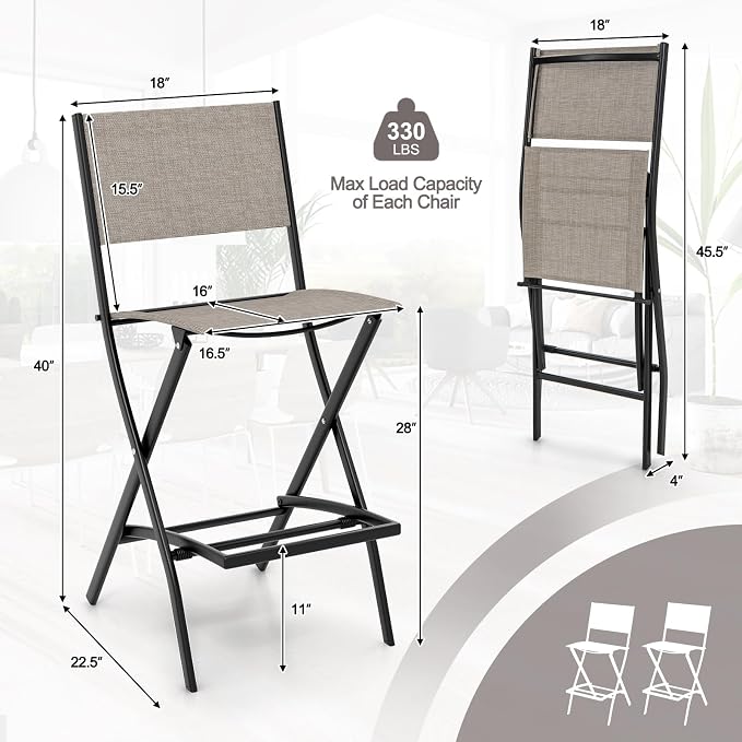 Giantex Folding Patio Bar Chairs Set of 2, Outdoor Counter Height Bar Stools - Image 3