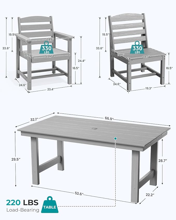 SERWALL Patio Dining Sets for 6 Person, HDPE Dining Set - Image 2