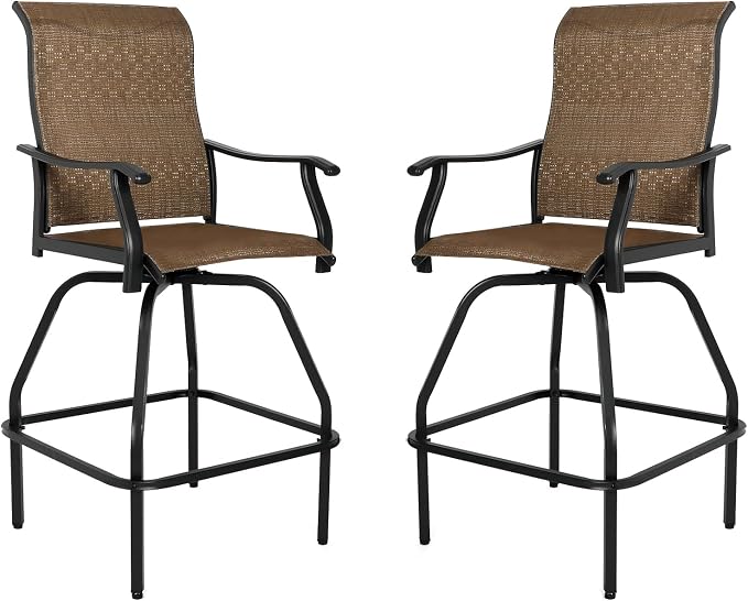 LEVELEVE Patio Bar Set 2pcs Swivel Bar Stools Outdoor Bistro Textilene - Image 3