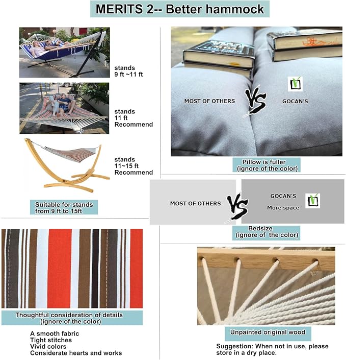 Double Hammock with Quilted Fabric and Spreader Bars, Longer and Sturdier - Image 7