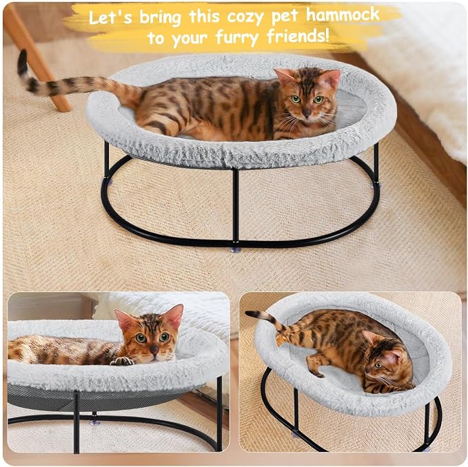 Elevated Cat Hammock Bed for Indoor Cats, Fluffy Warm Cuddle Cats Bed - Image 6