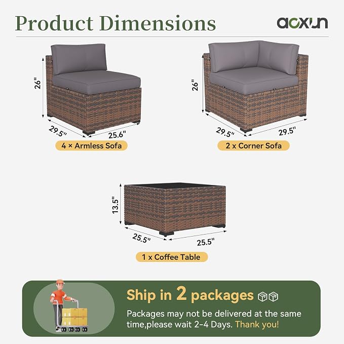 Aoxun 7 Piece Patio Furniture Set Wicker Rattan Patio Conversation Set Outdoor - Image 9
