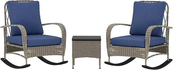 Outsunny 3 Piece Wicker Patio Furniture Set, PE Rattan Rocking Chairs by Outsunny