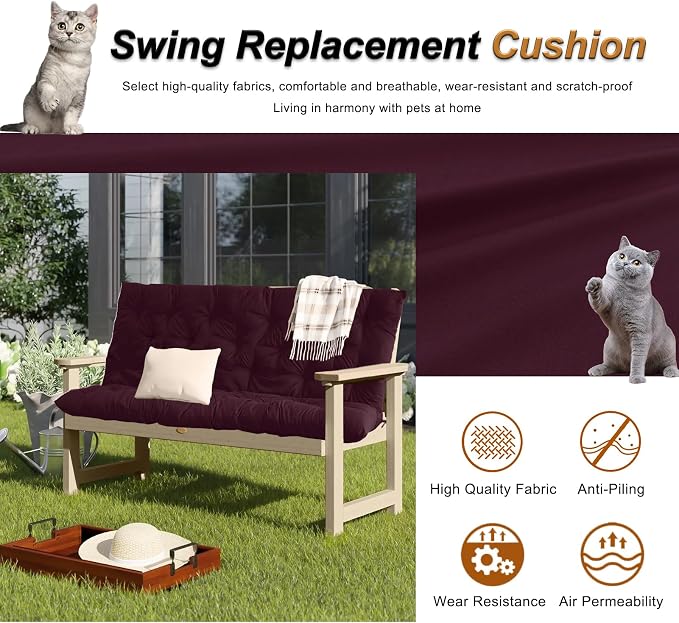 2-3 Seat Swing Replacement Cushion, Outdoor Bench Cushions - Image 2