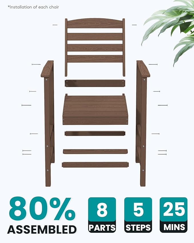 SERWALL Tall Adirondack Chairs Set of 2, Oversize Balcony Adirondack Chairs Set - Image 6