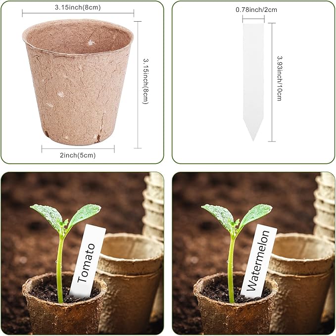Peat Pots, 60 Pack Plant Starter Round Nursery Pot - Image 3