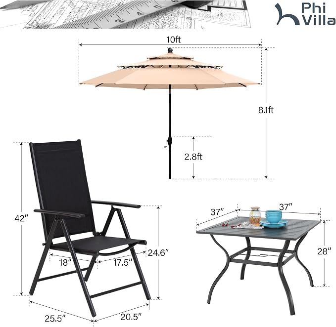PHI VILLA 5 Piece Patio Dining Set - Image 9