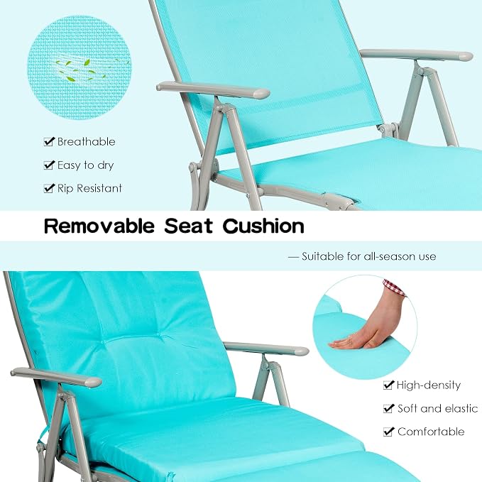 Giantex Chaise Lounge Chair for Outside, Pool Folding Reclining Beach Chair - Image 4