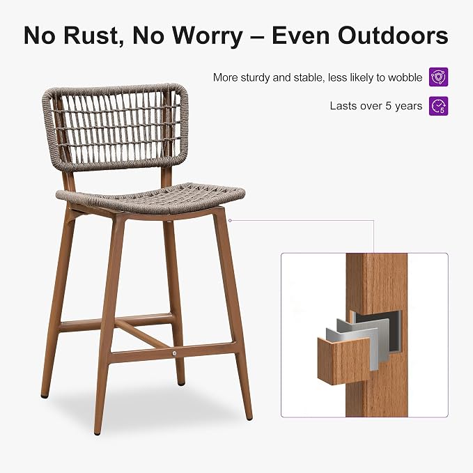 PURPLE LEAF Patio Counter Height Bar Stools Set of 4 Metal Bar Chairs - Image 7