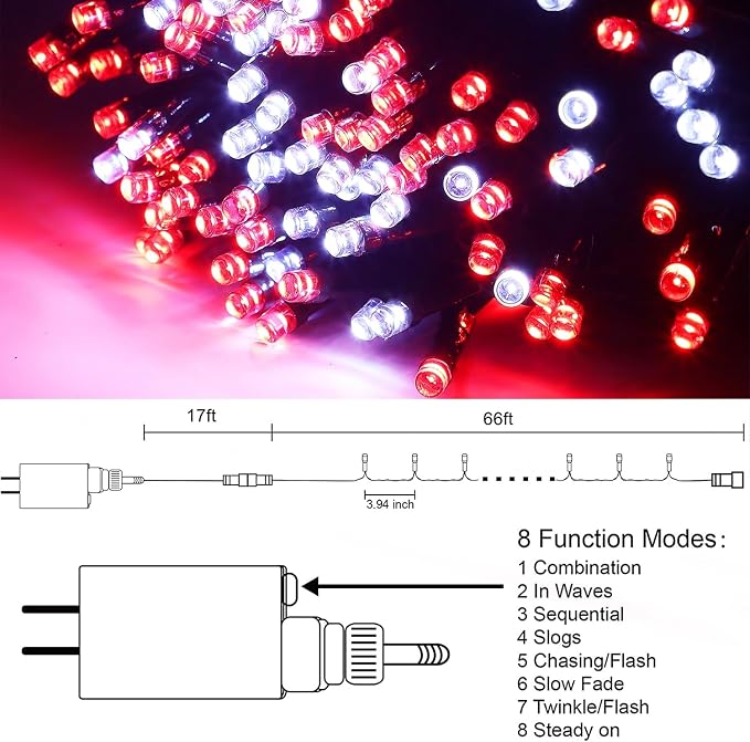 HOME LIGHTING 66ft Valentines Decorative Mini Lights, 200 LED Green Wire Fairy - Image 3