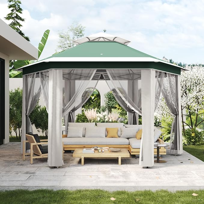 13' x 13' Pop-Up Gazebo, Hexagonal Canopy Shelter by PhoenixCrest