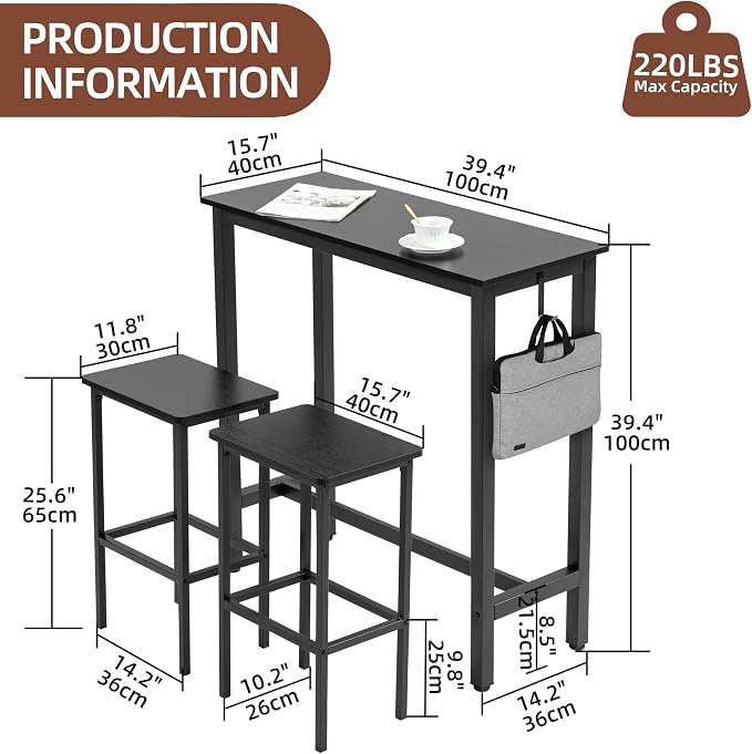 Finnhomy Bar Table Set, 39.3" Pub Table High Top Table, Rectangular Bar Height - Image 5