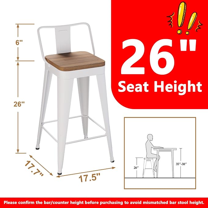 WENTMENT Metal Bar Stools Set of 2 Counter Height Barstools - Image 2