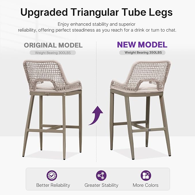 PURPLE LEAF Bar Stools Set of 4 Bar Height Metal Bar Chairs - Image 3