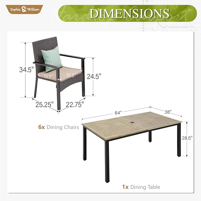 Sophia & William 7 Pieces Patio Dining Set - Image 6