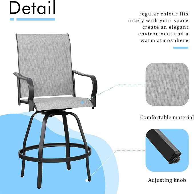 Shintenchi 3 Piece Patio Swivel Bar Stools Set, Outdoor Patio Bar Table and - Image 4