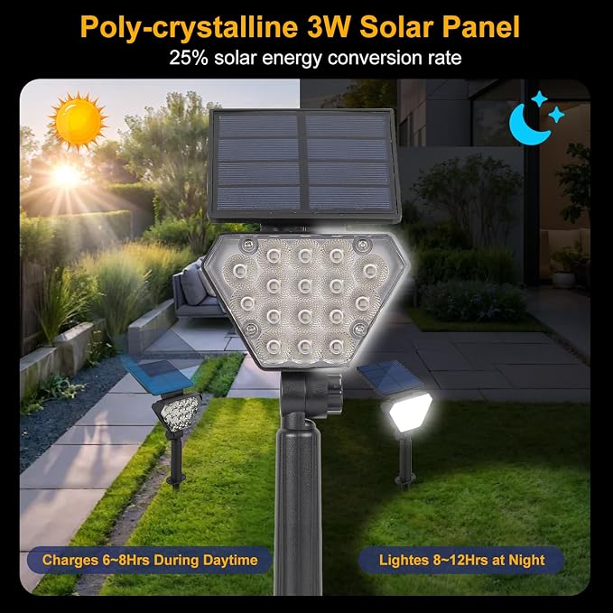 T-SUN Solar Lights Outdoor Waterproof IP65, 6 Pack LED Solar Spot Lights Color - Image 3