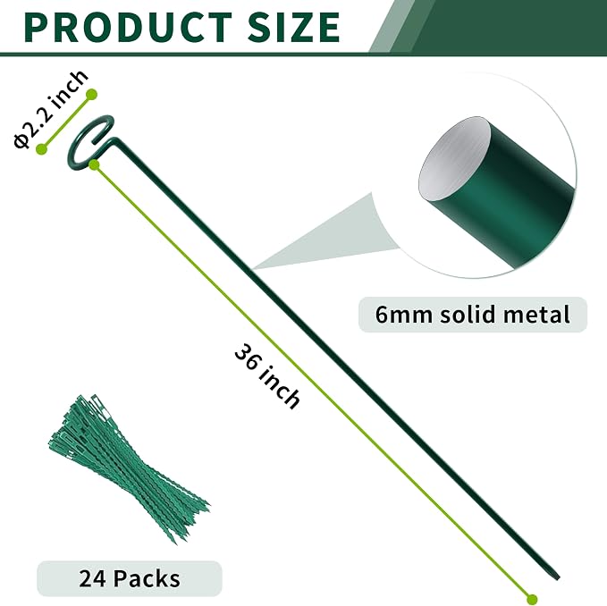 36” Tall Plant Stakes, 6 Pack Plant Support Stakes, 6mm Heavy-Duty Metal Garden - Image 2