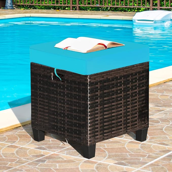 2PCS Patio Outdoor Ottomans, Rattan Wicker Ottoman Seat w/Removable Cushions - Image 9