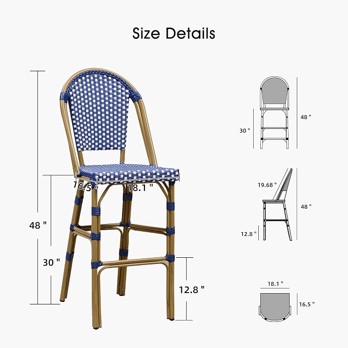 PURPLE LEAF French Bar Stool Set of 4 Bamboo Print Finish Patio Bar Stools - Image 7