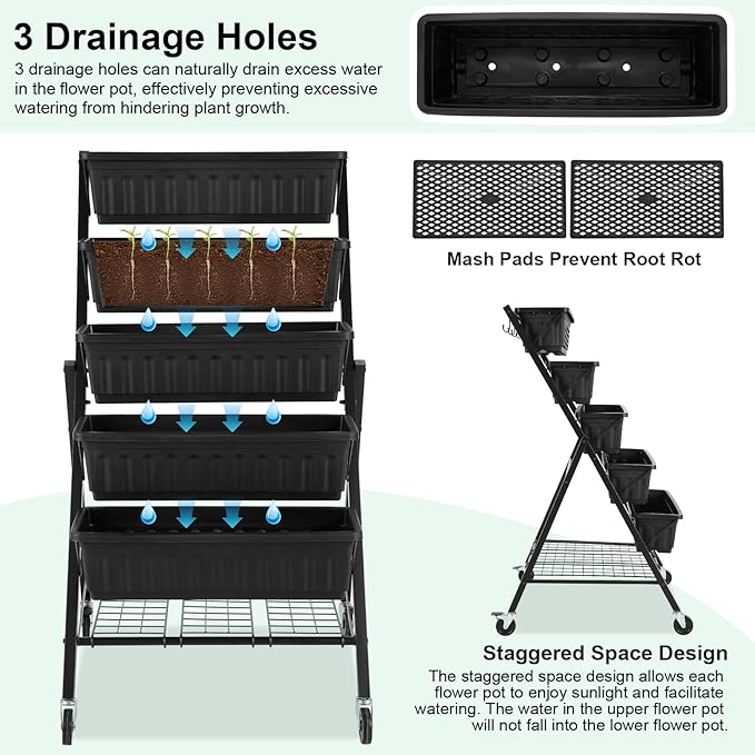 Homdox 5-Tier Vertical Garden Bed - 4FT Vertical Raised Bed with 5 Garden - Image 5