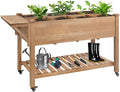 Raised Garden Bed with Lockable Wheels Mobile Elevated Wood Planter, Storage by Ketive