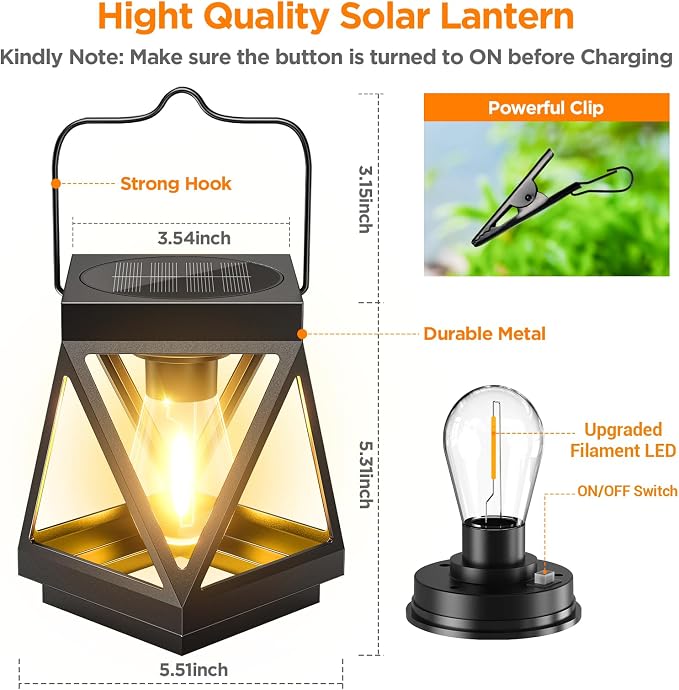 KOOPER 4 Pack Solar Lanterns Outdoor Waterproof, Upgraded Black Metal Hanging - Image 7