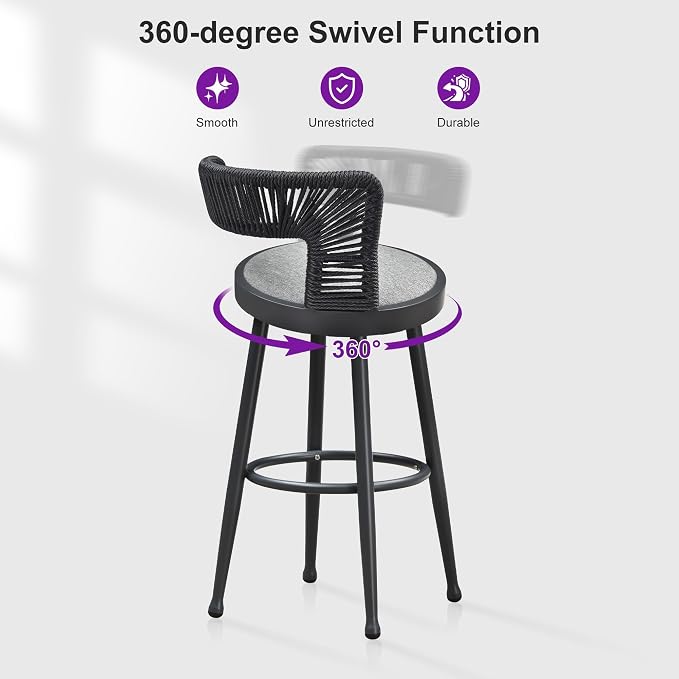 PURPLE LEAF Outdoor Swivel Bar Height Stools Set of 4 Metal Modern Wicker Bar - Image 6