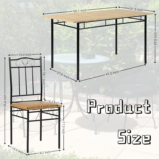 Homy Casa Outdoor Patio Dining Set, 7-Piece Table & Chairs, Wood Grain Top & - Image 3