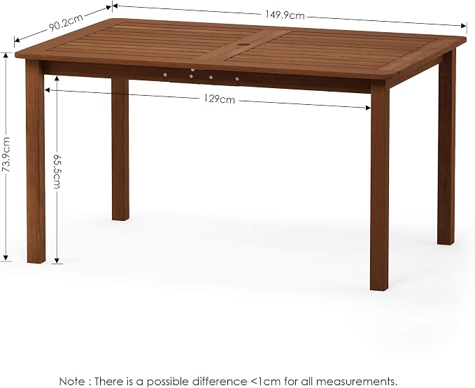 Furinno Tioman Outdoor Dining Table, Natural 35.5"D x 59.0"W x 29.0"H - Image 3