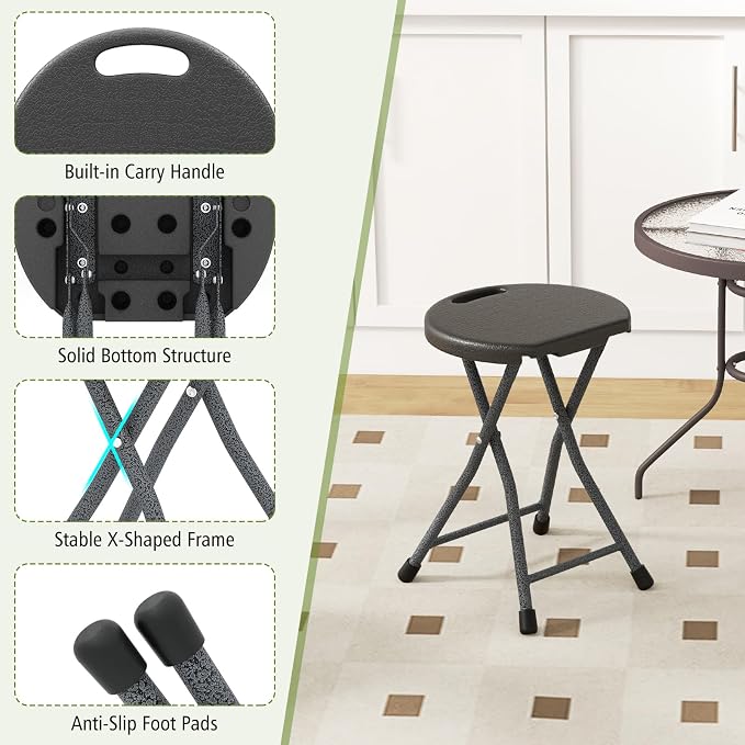 GYMAX Folding Stool, 18in Portable Collapsible Bar Stool - Image 6