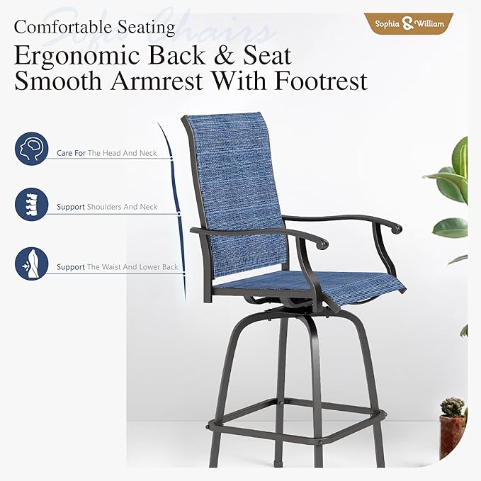 Sophia & William Patio Swivel Bar Stools Set of 4, Bar Height Patio Chairs - Image 5