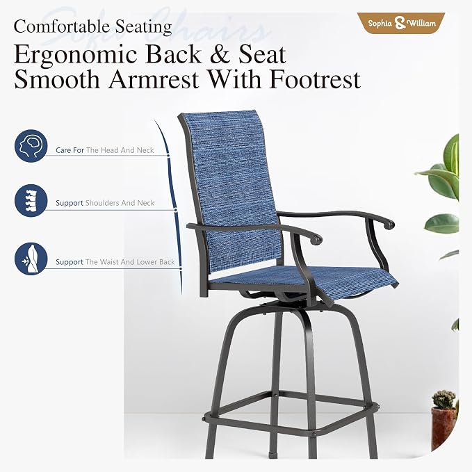 Sophia & William Patio Swivel Bar Stools Set of 6, Bar Height Patio Chairs - Image 6