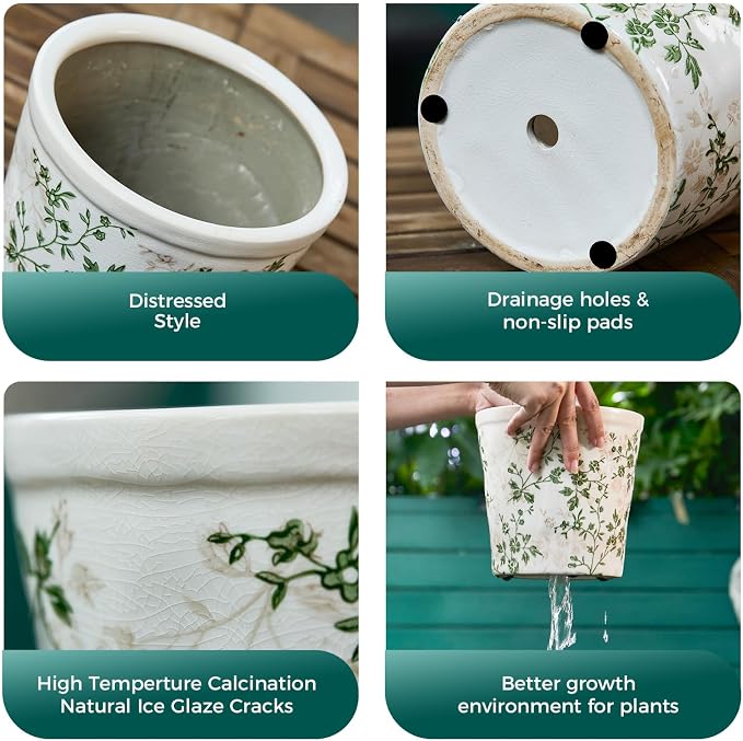 Ceramic Planter with Drainage Hole, Plastic Tray & Mesh, 6.7 Inch - Image 5