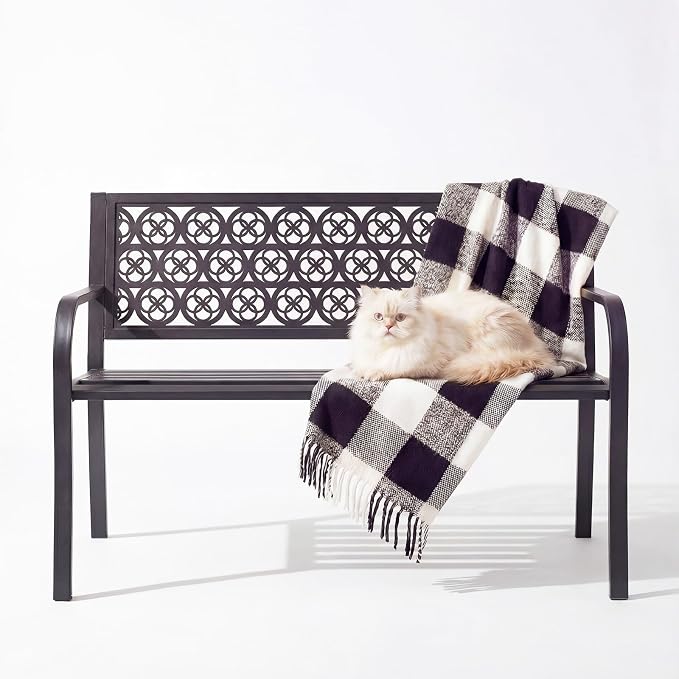 44" Outdoor Garden Bench, Iron Metal Frame Patio Bench - Image 8