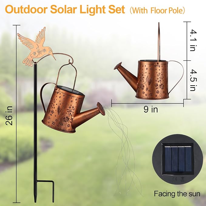Outdoor Hanging Solar Lantern Waterproof Set Outside Metal Openwork Hummingbird - Image 4