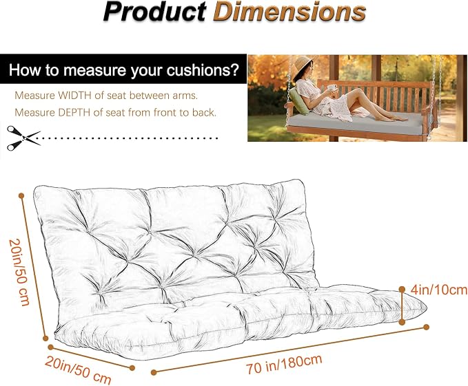 2-3 Seat Swing Replacement Cushion, Outdoor Bench Cushions - Image 6