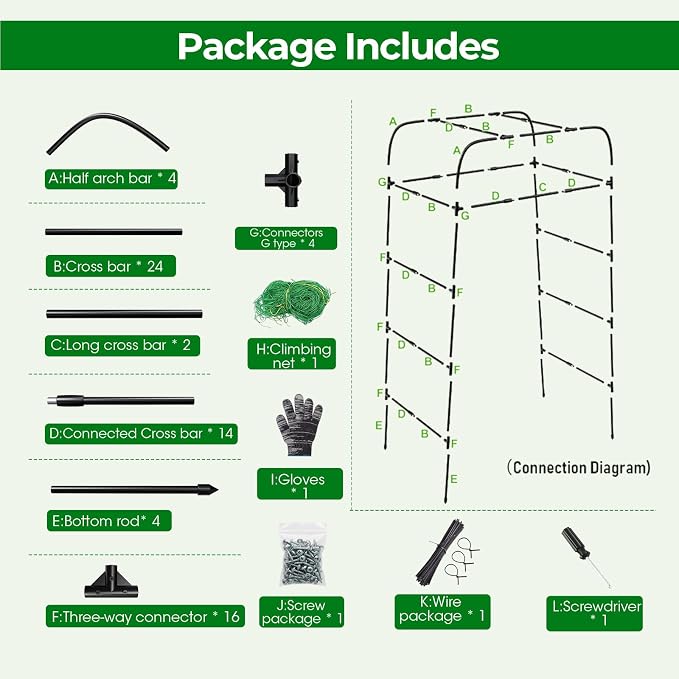 Garden Arch Trellis for Climbing Plants, Rustproof Steel Tunnel Support for - Image 8