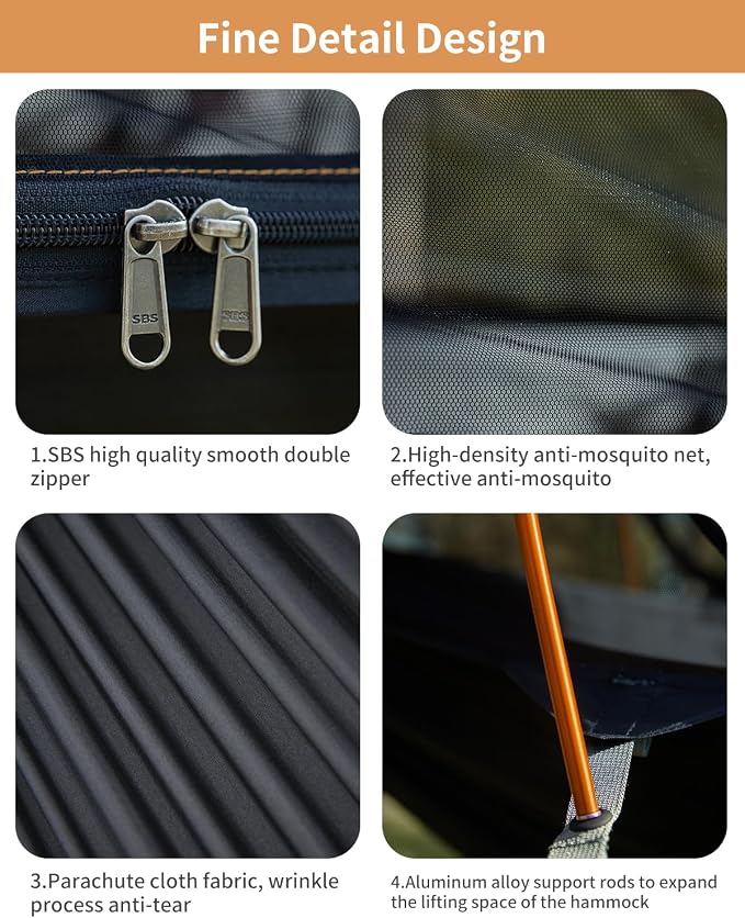 Camping Hammock Tent with Mosquito Net and Sunshade, Extra Large - Image 8