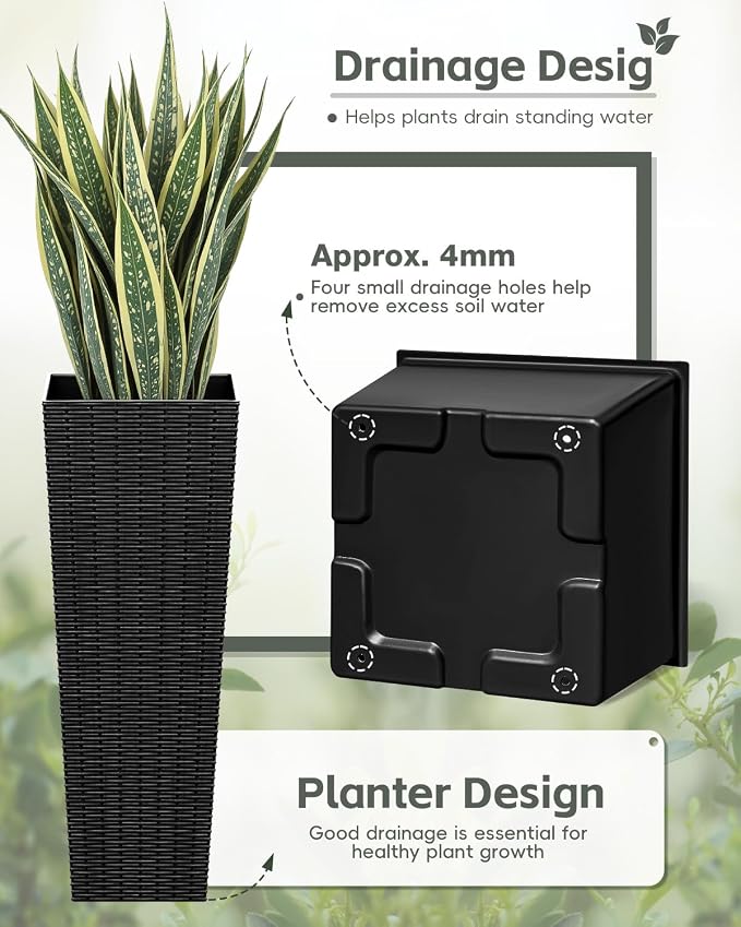 Greesum 32 Inch Tall Plastic Planters, Detachable Inner Pot & Drainage Holes - Image 4