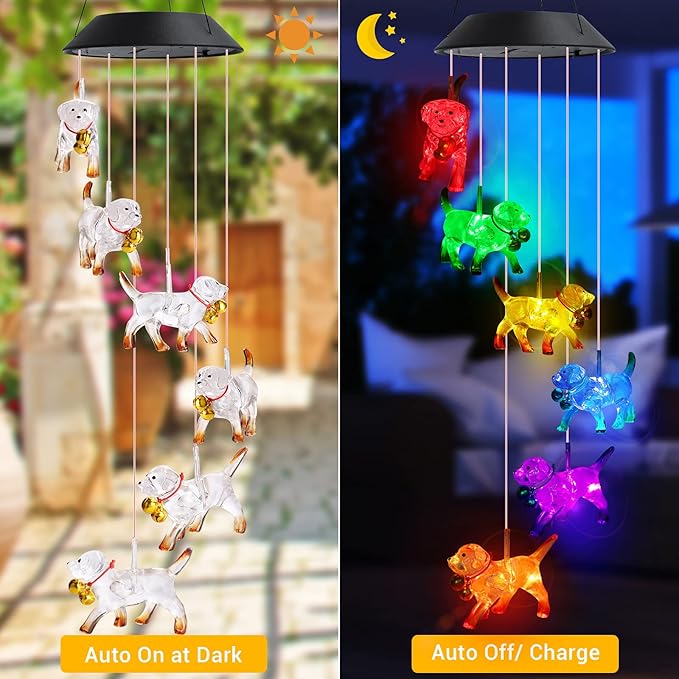 Toodour Solar Wind Chime, Color Changing Wind Chimes Dog, LED Decorative Mobile - Image 2