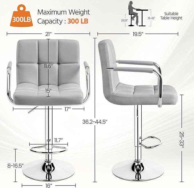 Yaheetech Bar Stools Set of 2, PU Leather Adjustable Swivel Barstools, - Image 3