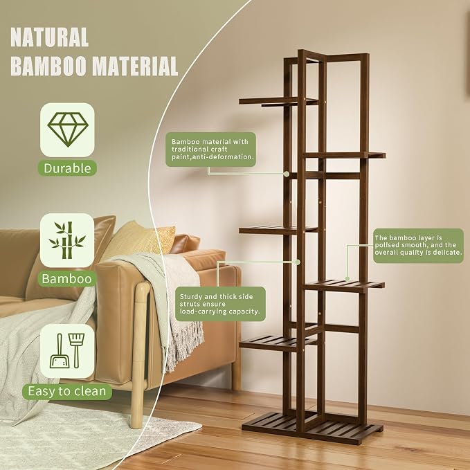 6 Tier Bamboo Plant Stand Indoor, Wood Tall Flower Holder Corner Tiered Plant - Image 5