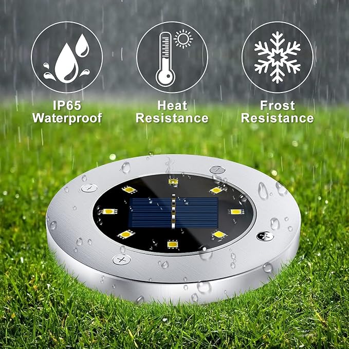 12 Pack 8LED Solar Garden Lights Outdoor Waterproof Sidewalk Disk Bright - Image 2