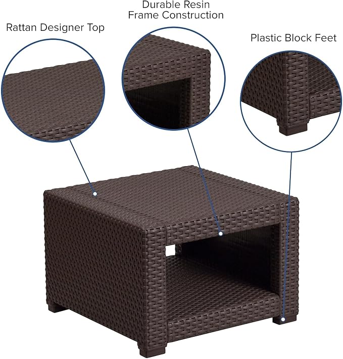 Flash Furniture Seneca Chocolate Brown Faux Rattan End Table - Image 4