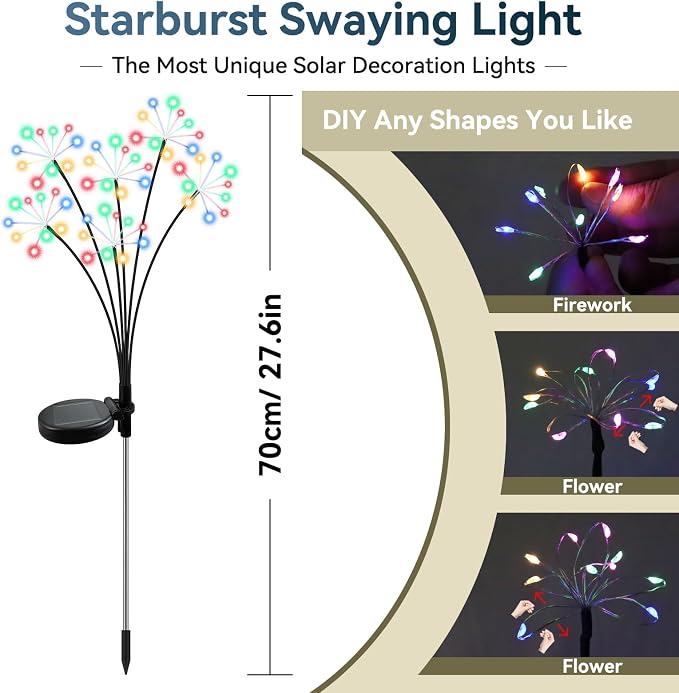 Solar Garden Lights 2 Pack Waterproof Swaying Starburst Light Solar Outdoor - Image 2