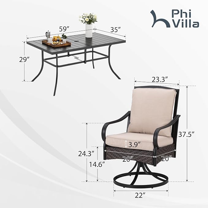 PHI VILLA Outdoor Dining Set for 6, All-Weather Patio Table and Chairs Set for 6 - Image 2