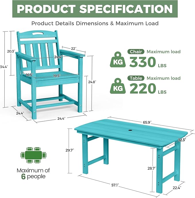 HDPE Outdoor Dining Set, Patio Table and Chairs Set, All-Weather 5-Piece - Image 2
