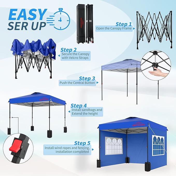 10x10 Pop Up Canopy Tent with Sidewalls, Easy Up, Heavy Duty, Events & Vendor - Image 5