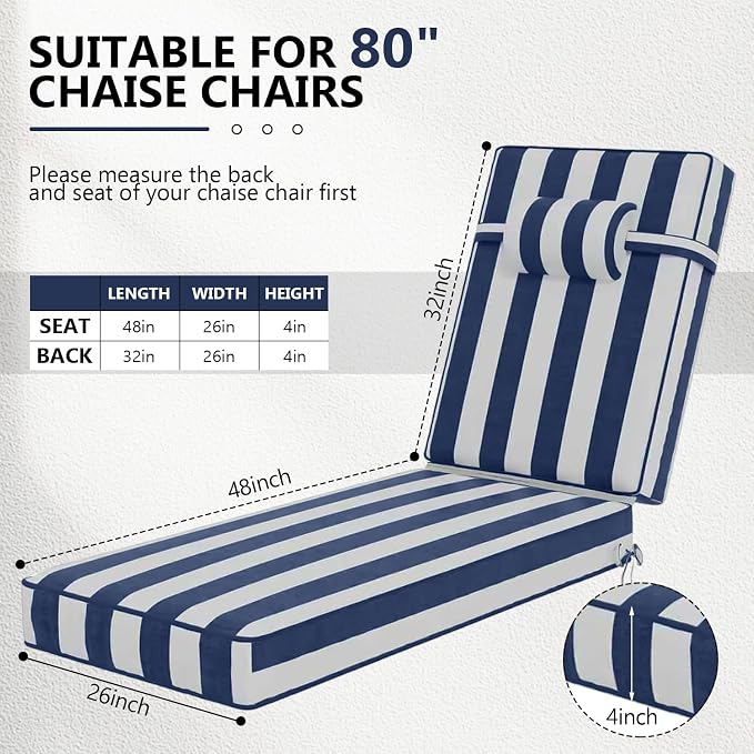 80 x 26 x 4 Inch Olefin Chaise Lounge Cushions, Lounge Chair Cushions - Image 2